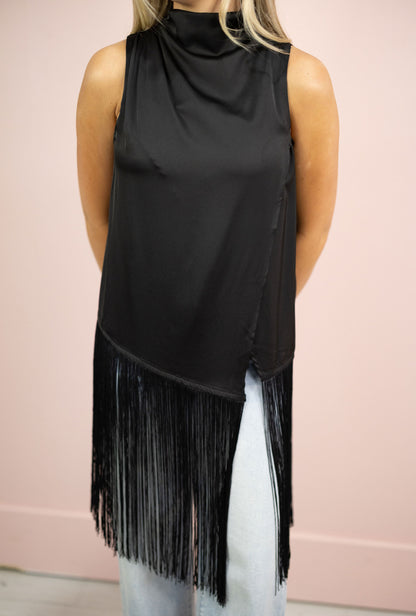 Fringe Hem Top Black