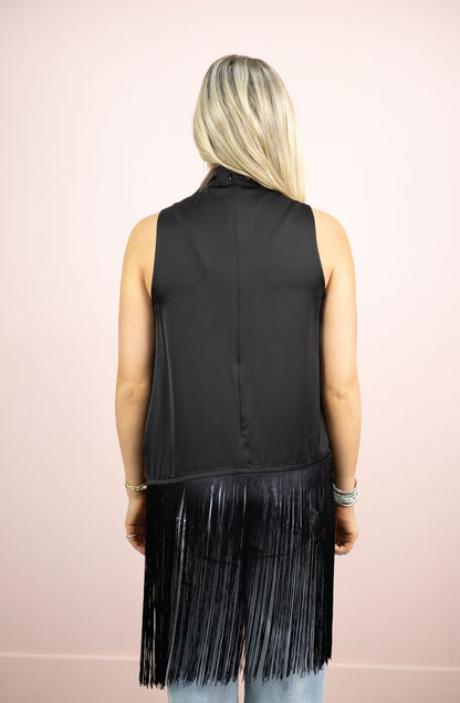 Fringe Hem Top Black