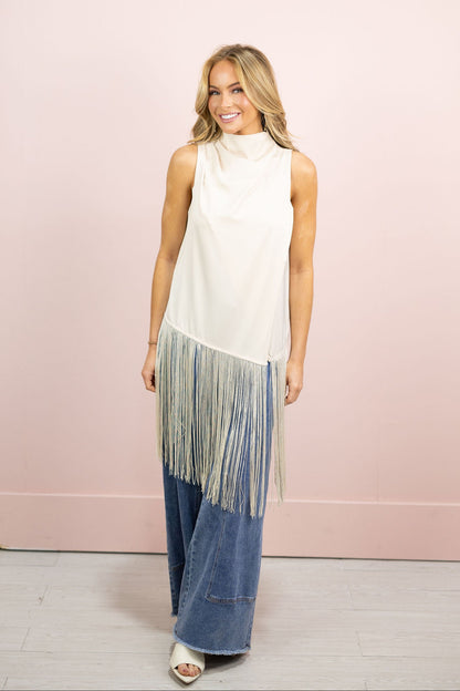 Fringe Hem Top Champagne