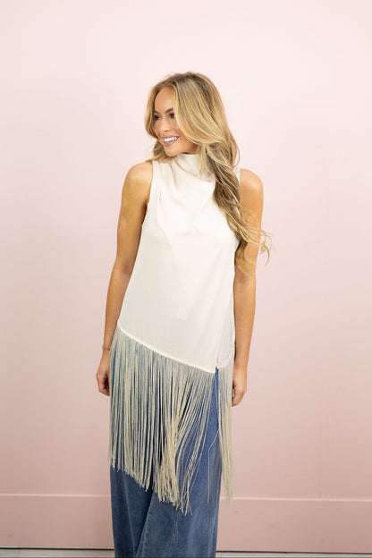 Fringe Hem Top Champagne