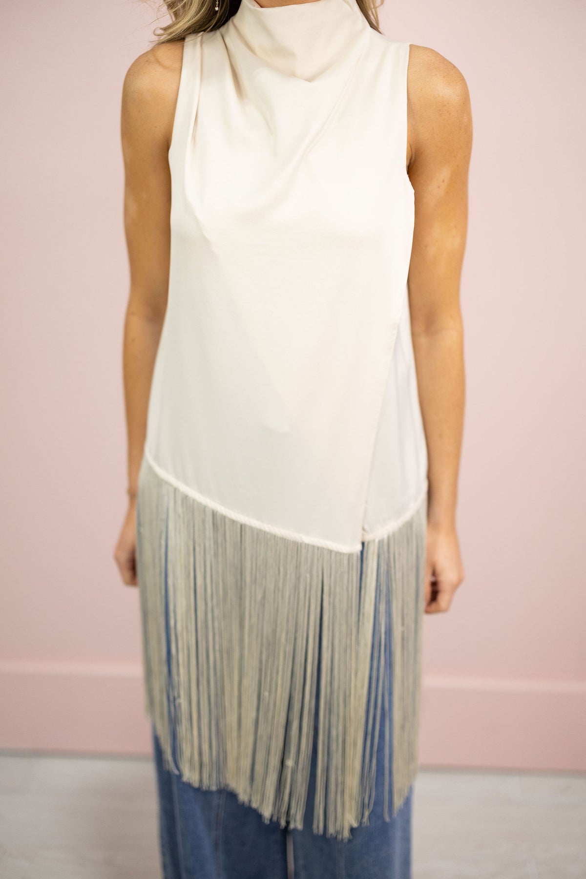 Fringe Hem Top Champagne