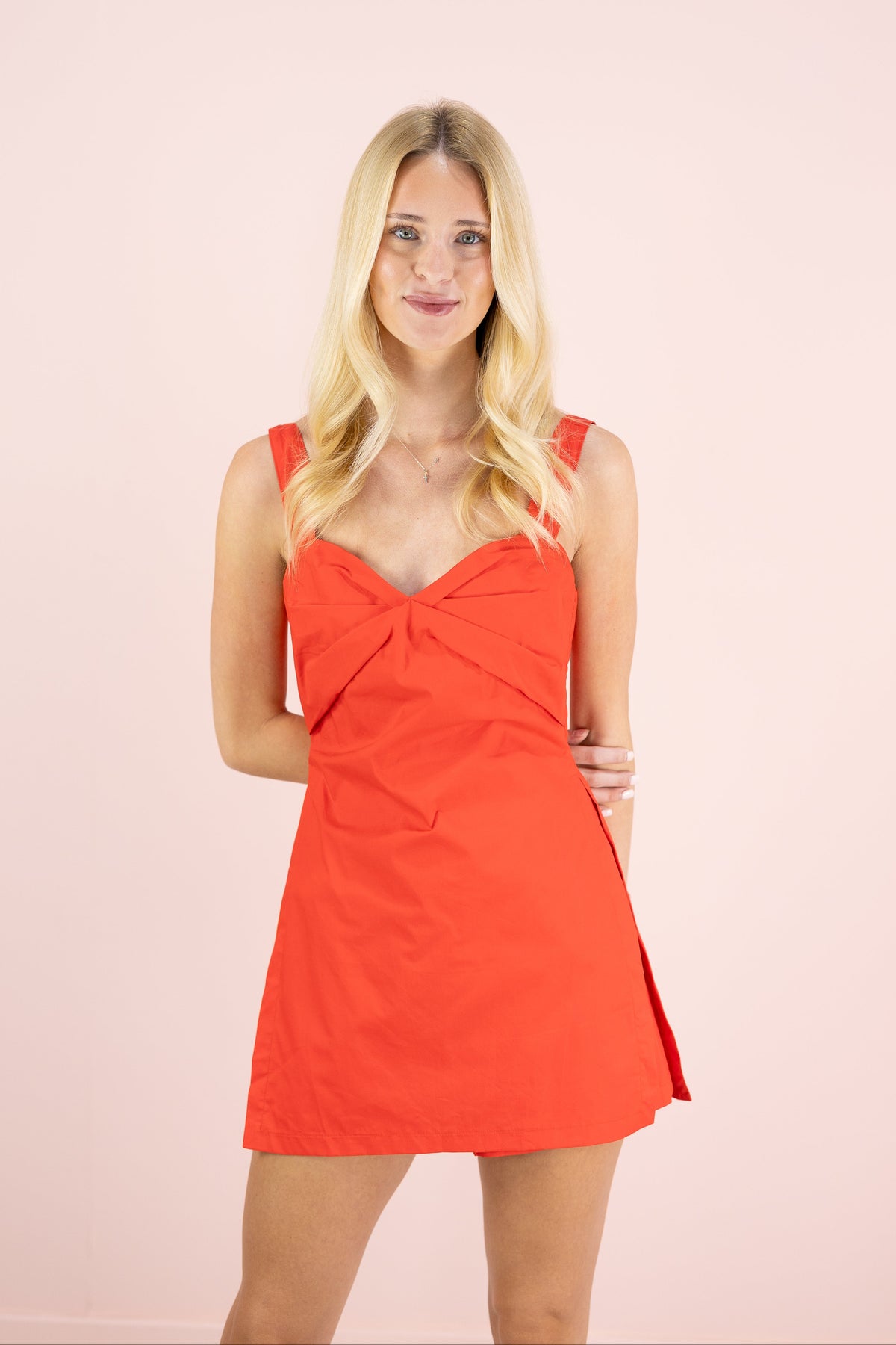 Poplin Twist Romper Dress Red