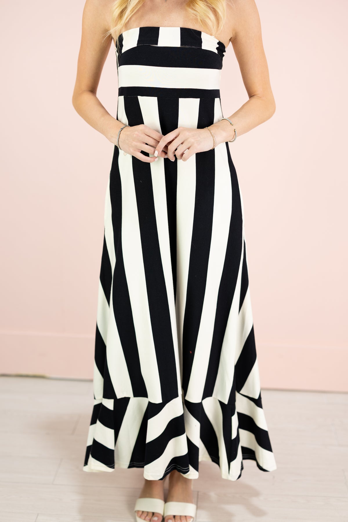 Mixed Stripe Maxi Dress w/ Ruffle