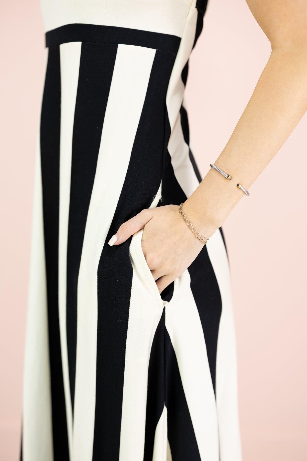 Mixed Stripe Maxi Dress w/ Ruffle