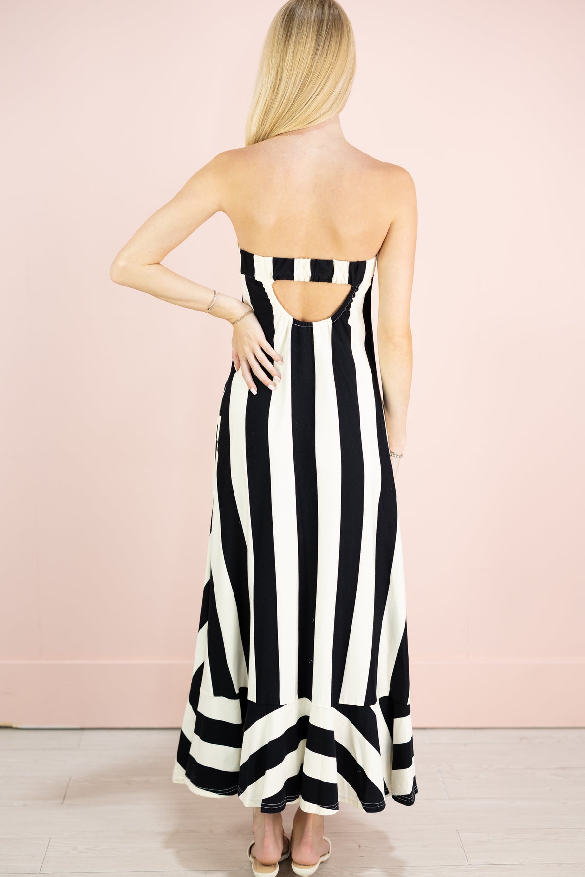 Mixed Stripe Maxi Dress w/ Ruffle