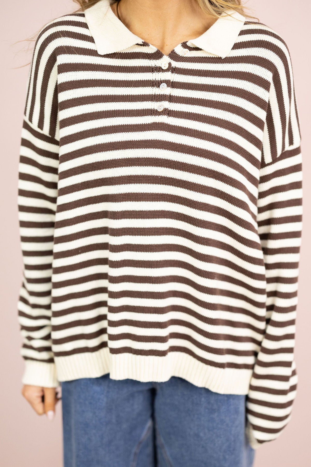 Collared Stripe Sweater Brown/Cream