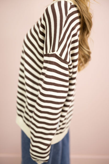 Collared Stripe Sweater Brown/Cream