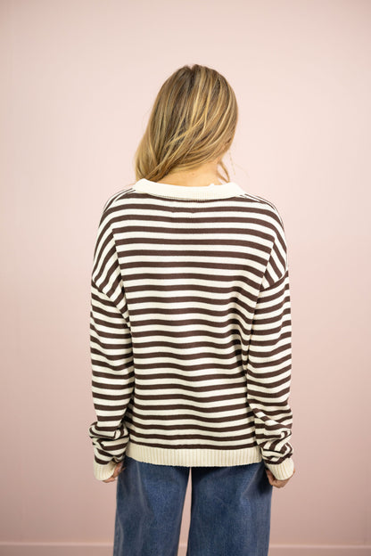 Collared Stripe Sweater Brown/Cream