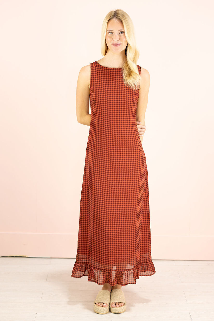 Gingham Frill Maxi Dress