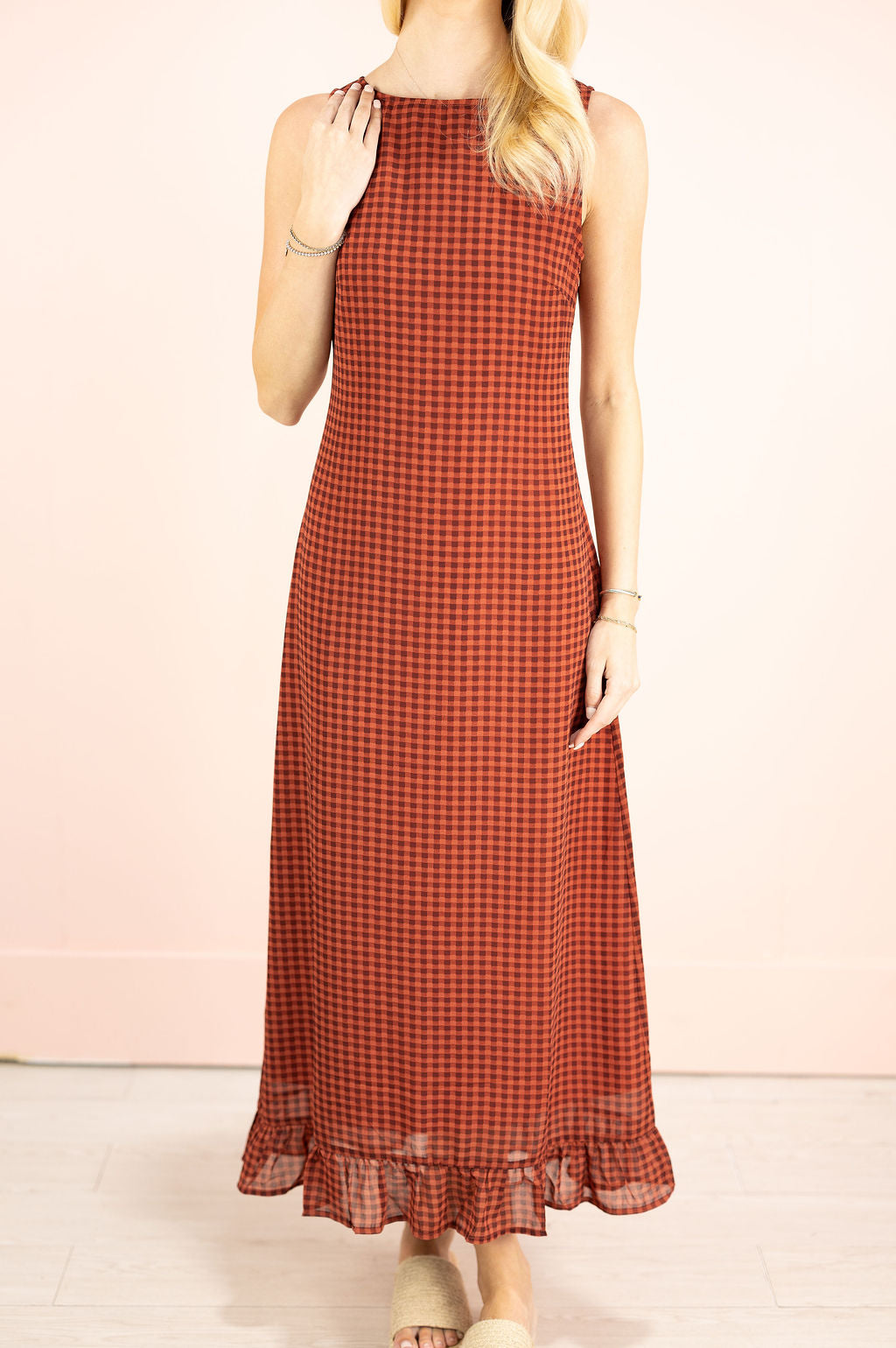 Gingham Frill Maxi Dress