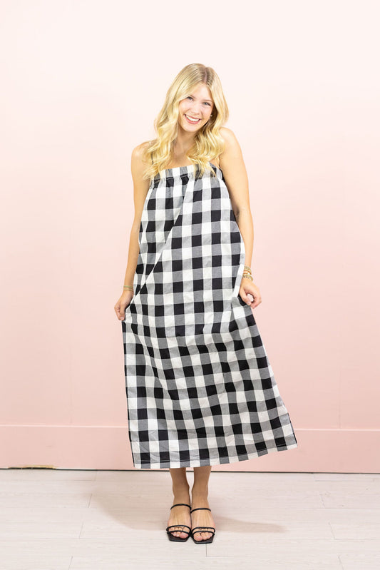 Black/White Plaid Midi Dress