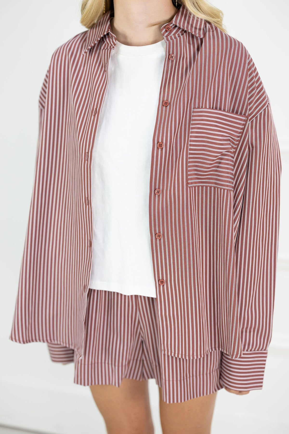 Burgundy Pinstripe Shirt & Shorts Set of 2