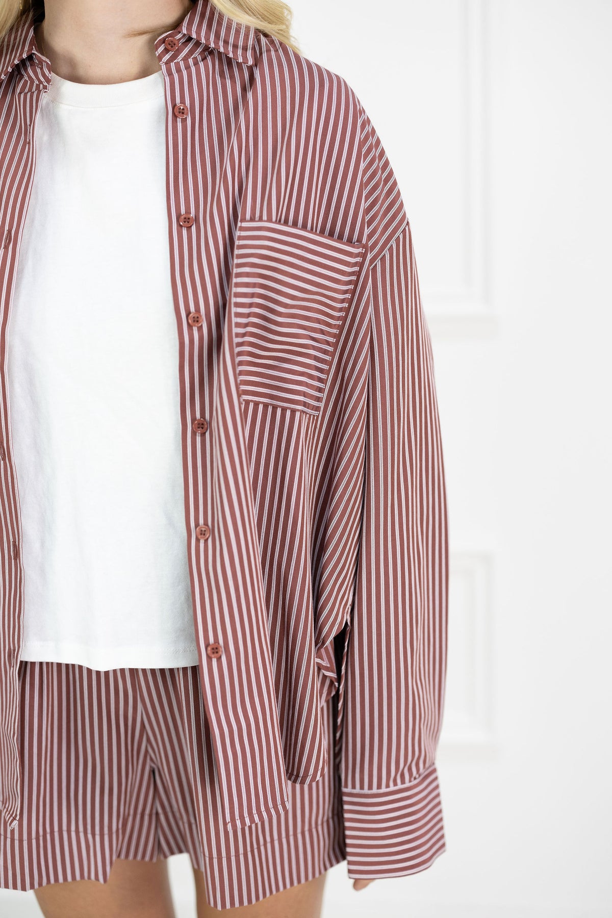 Burgundy Pinstripe Shirt & Shorts Set of 2