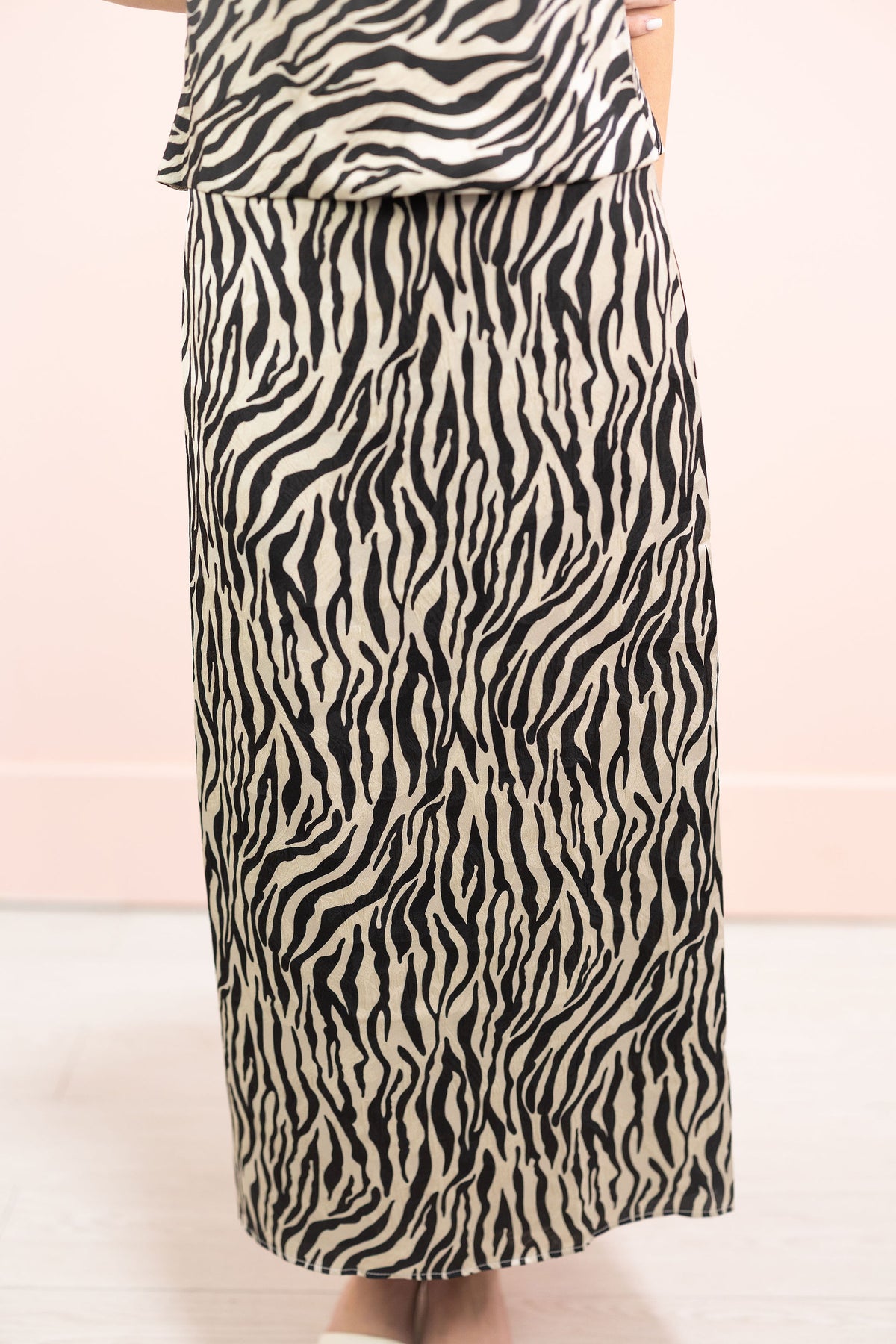 Zebra Satin Midi Skirt