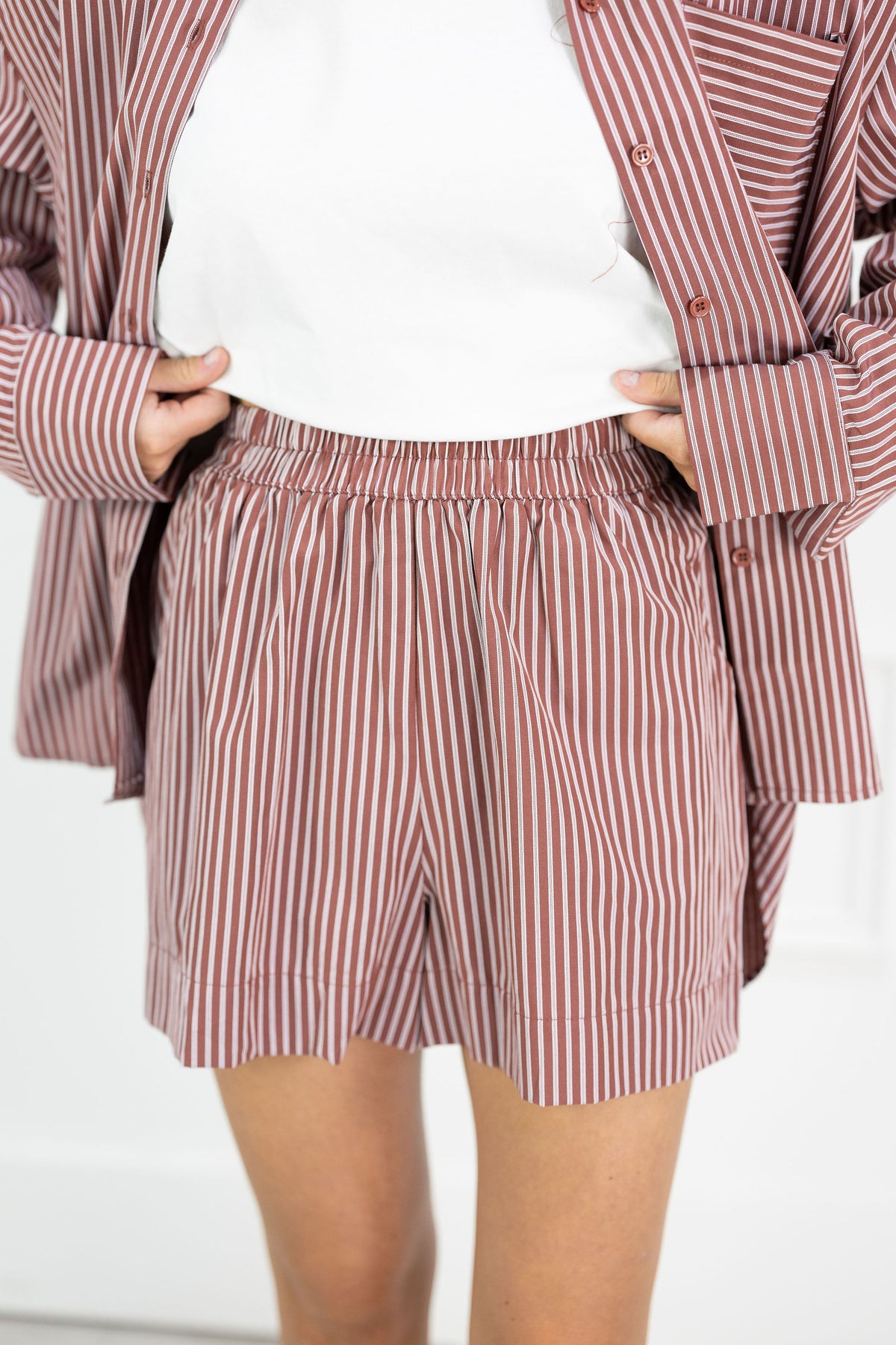 Burgundy Pinstripe Shirt & Shorts Set of 2