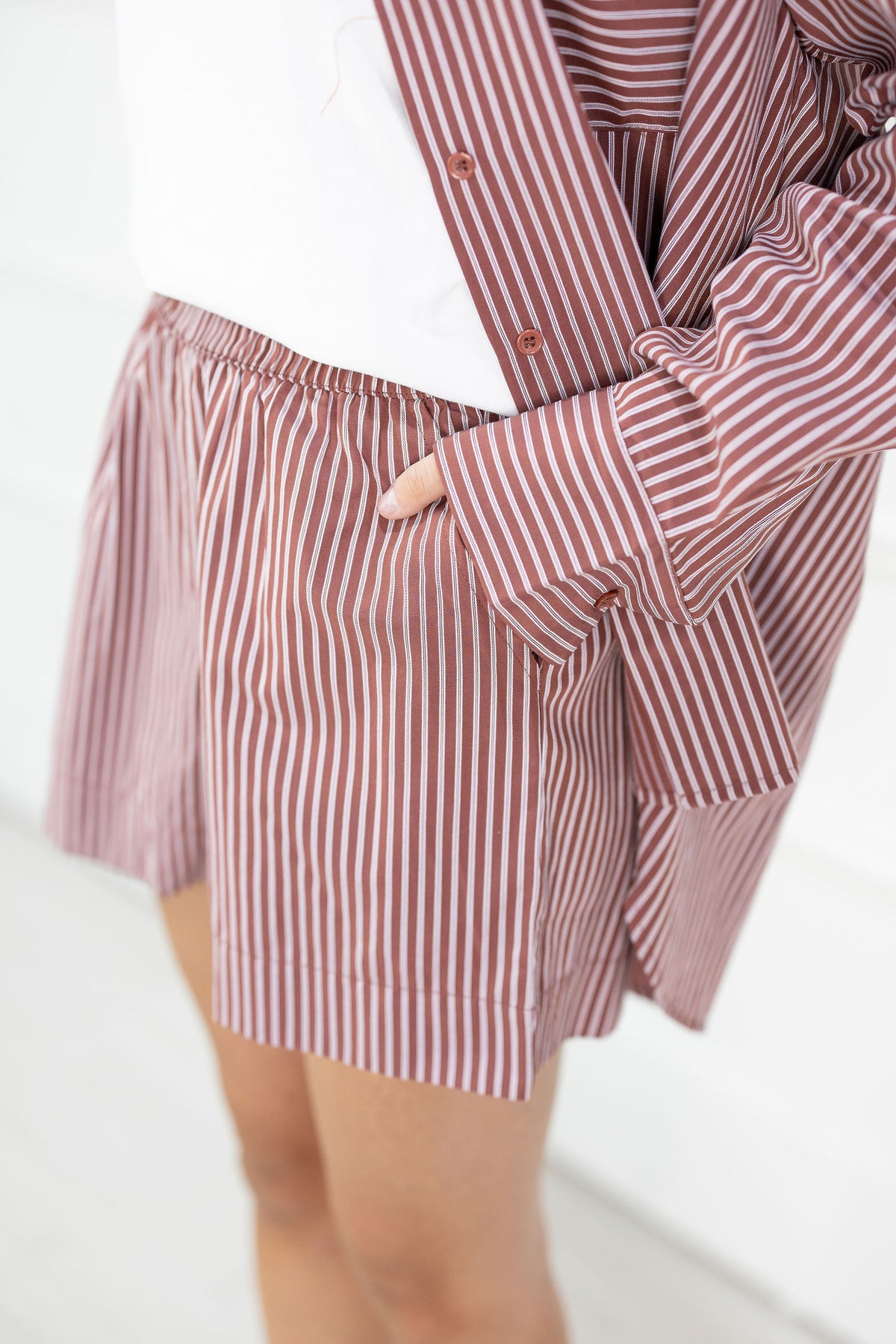 Burgundy Pinstripe Shirt & Shorts Set of 2