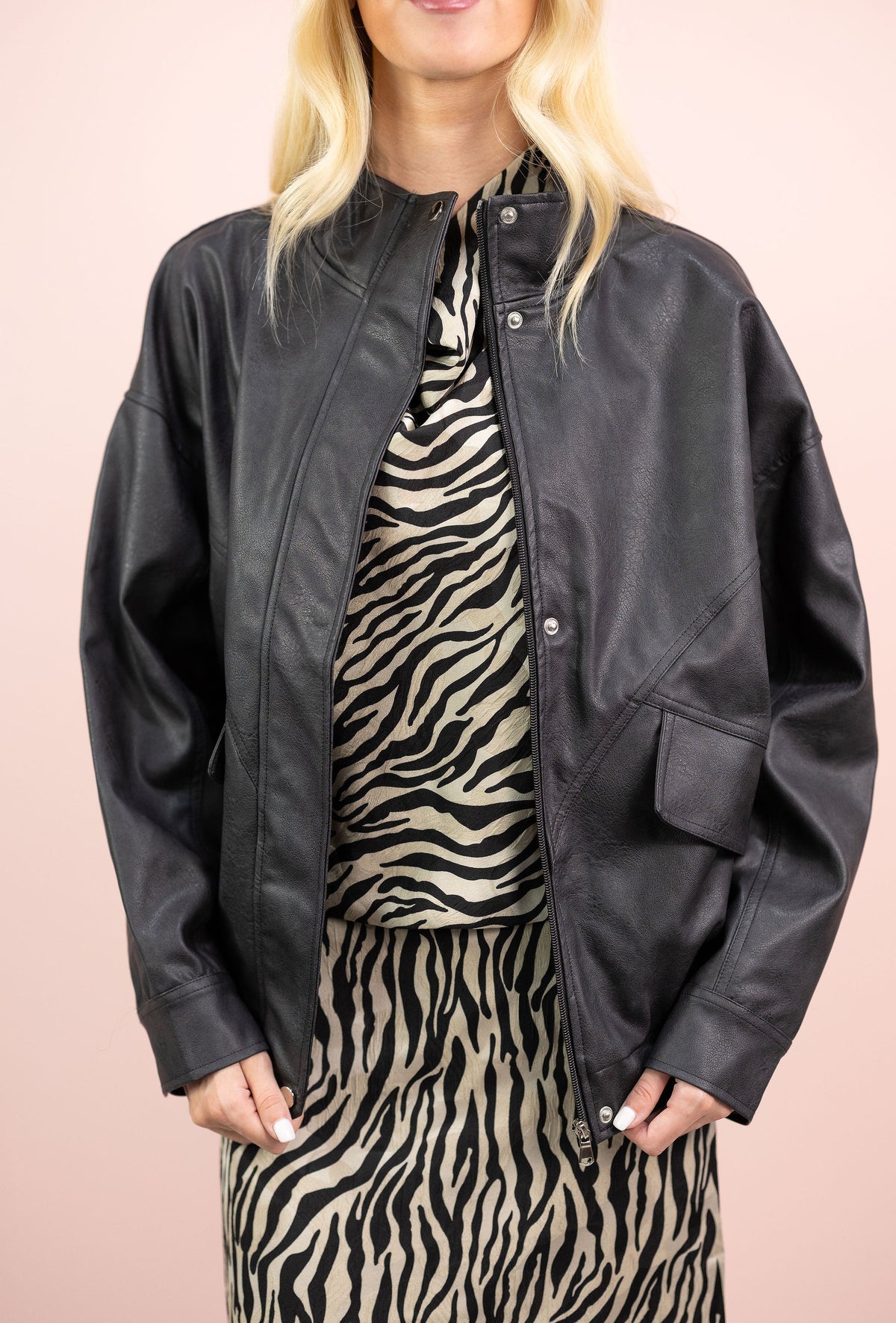 Kari Faux Leather Funnel Jacket