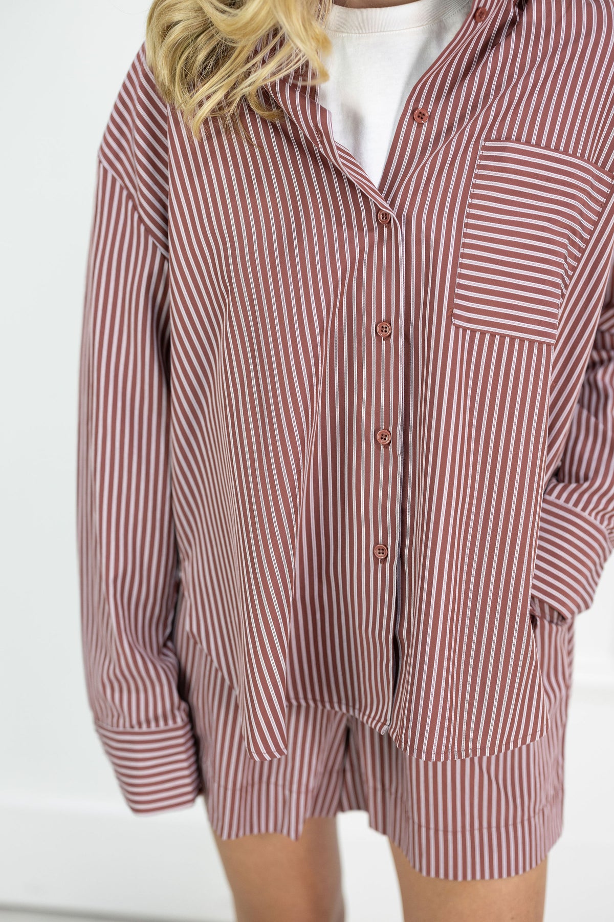 Burgundy Pinstripe Shirt & Shorts Set of 2