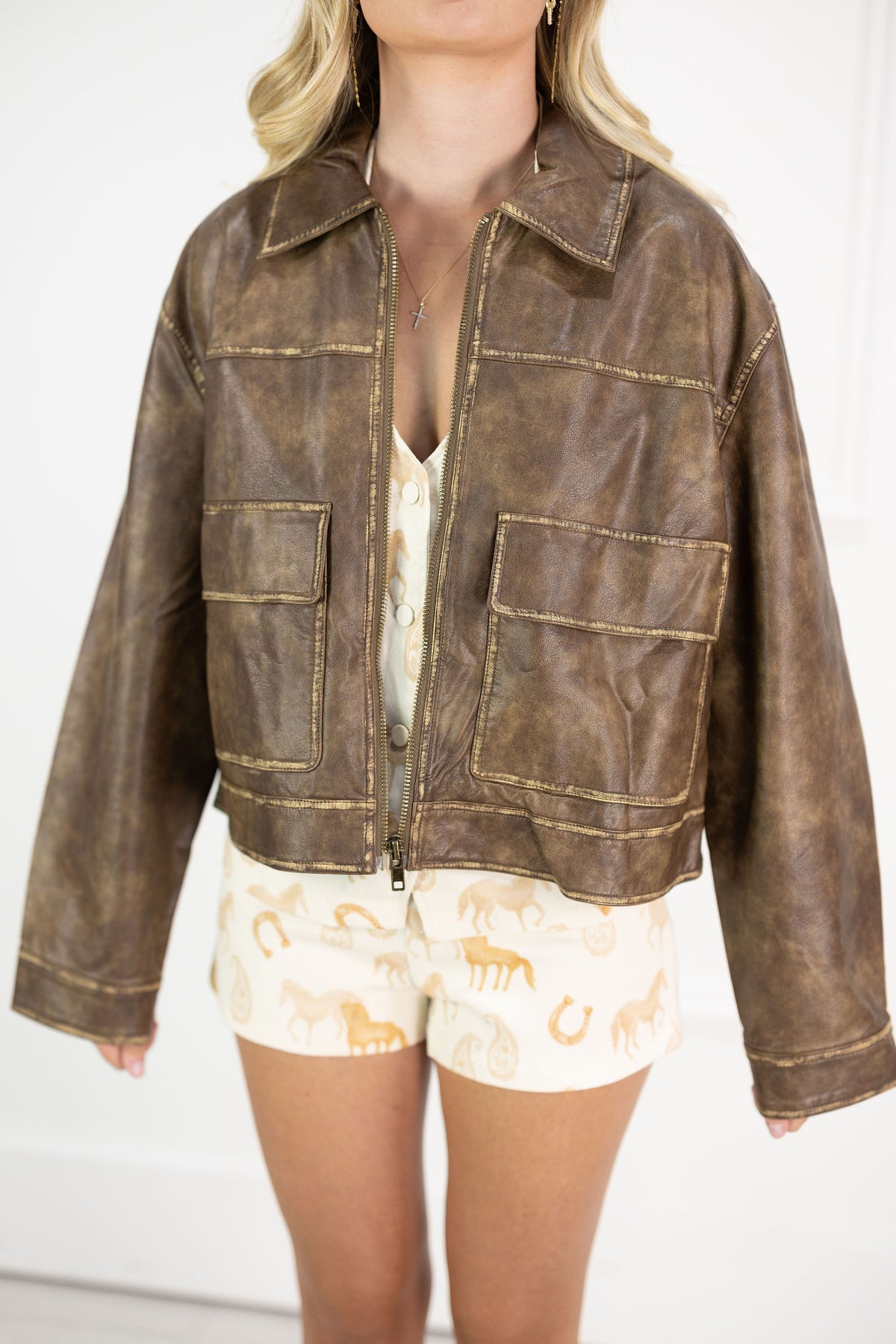 Coffee Faux Leather Jacket