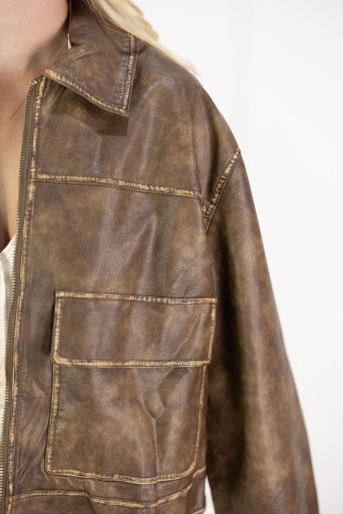 Coffee Faux Leather Jacket