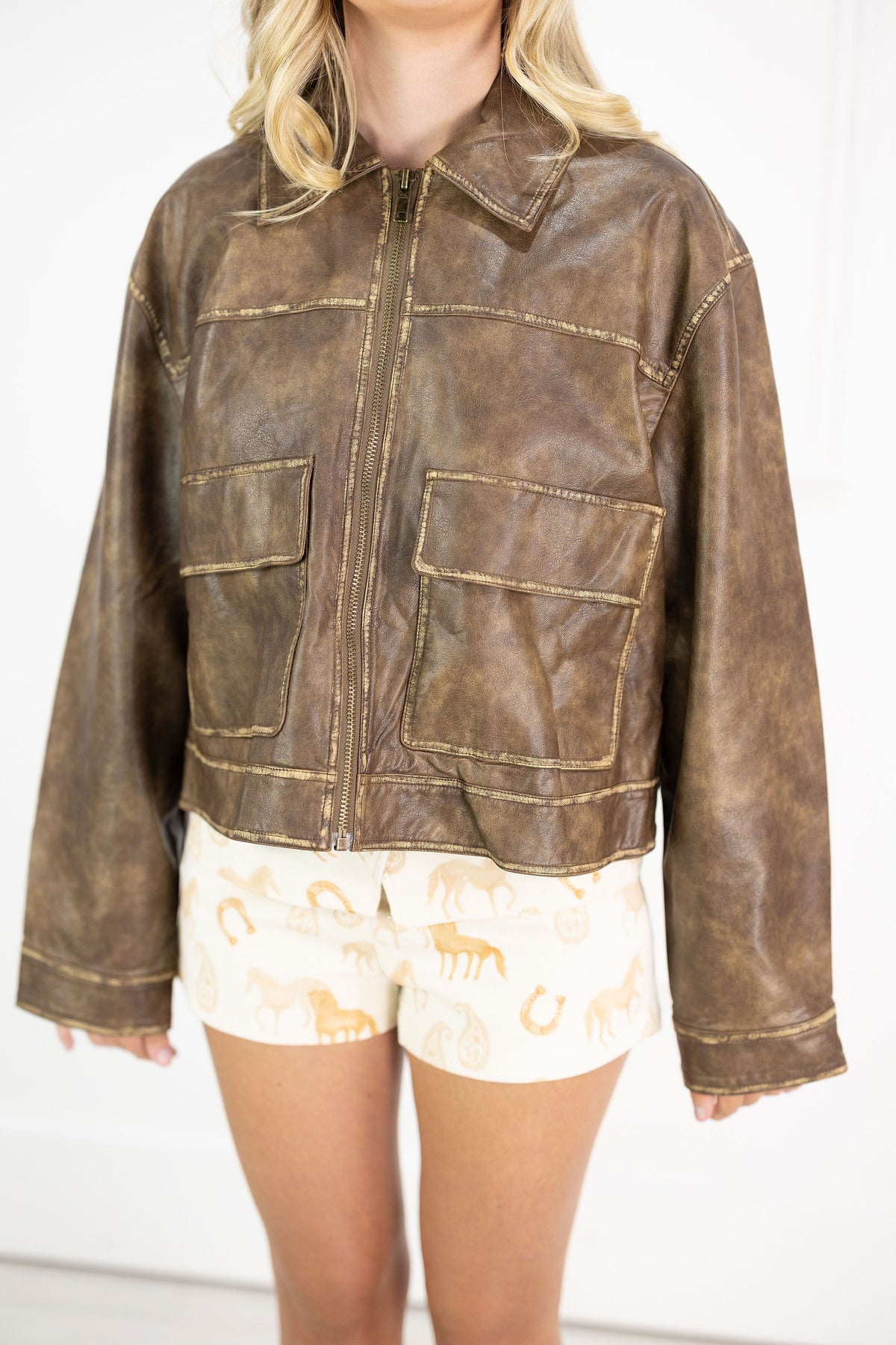 Coffee Faux Leather Jacket