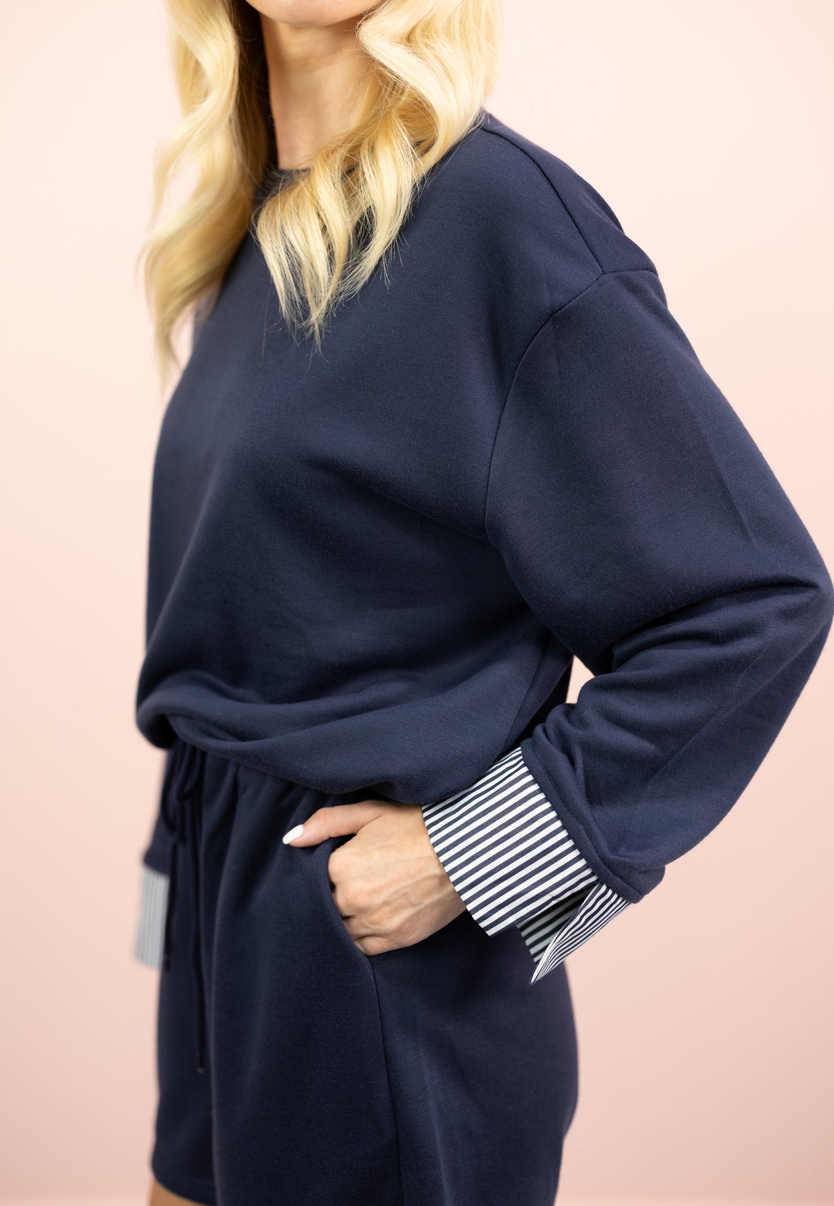 Cuffed Sweatshirt Lounge Set of 2 Navy