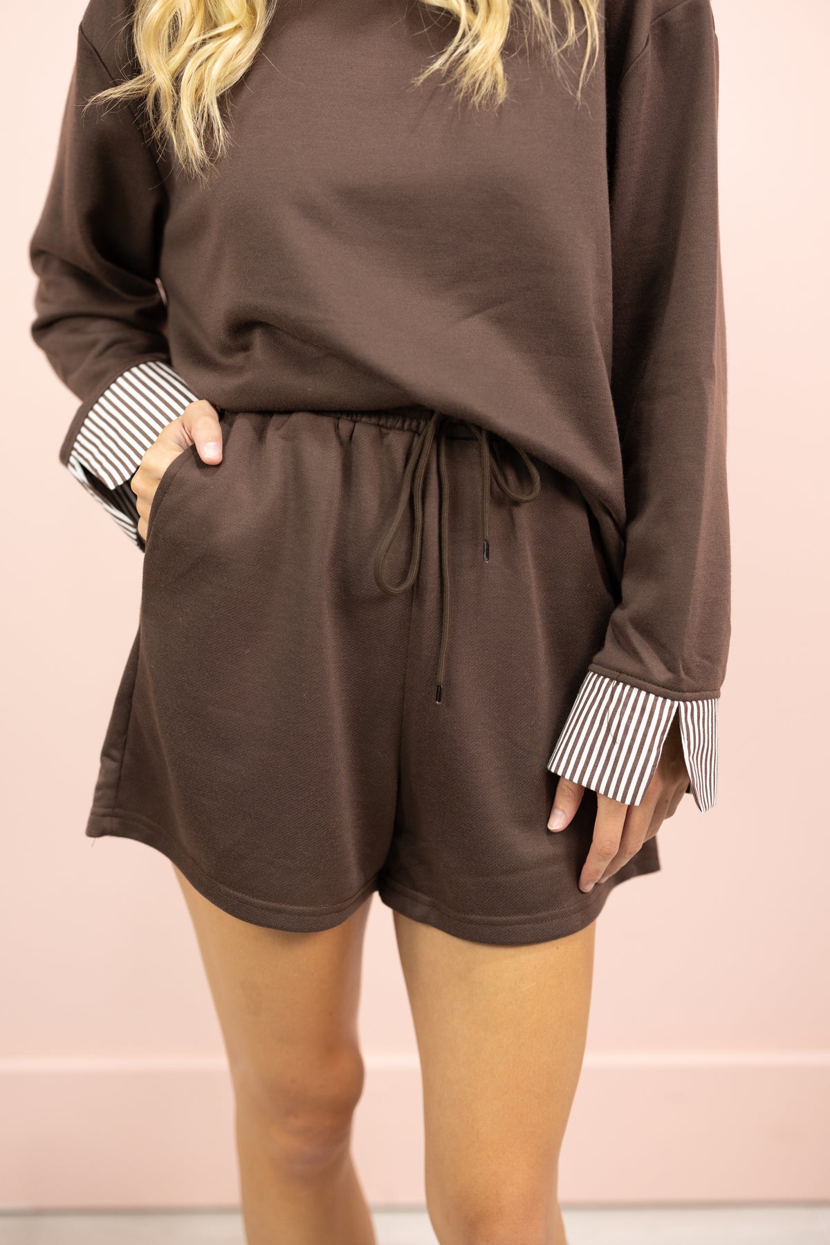 Cuffed Sweatshirt Lounge Set of 2 Brown