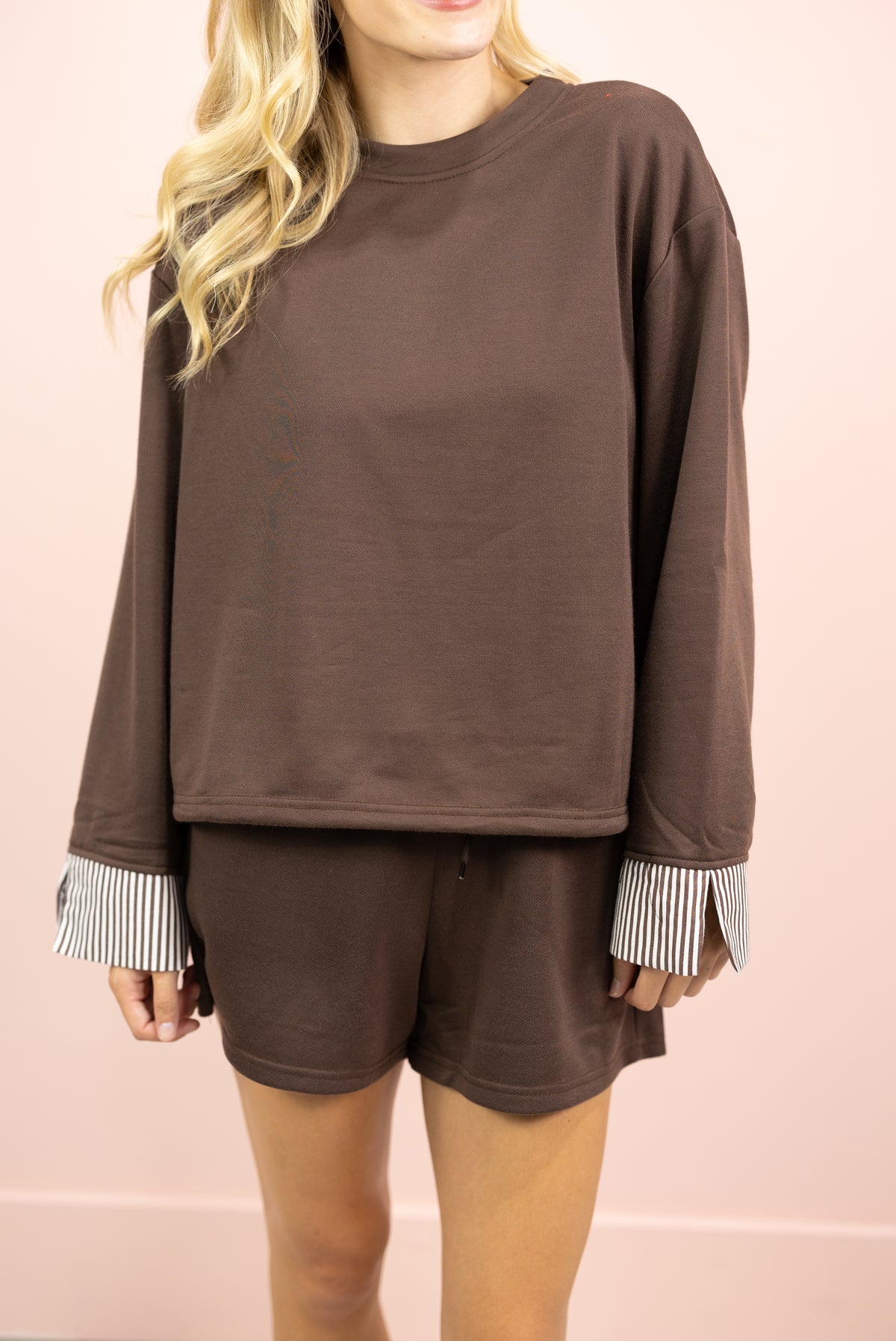 Cuffed Sweatshirt Lounge Set of 2 Brown