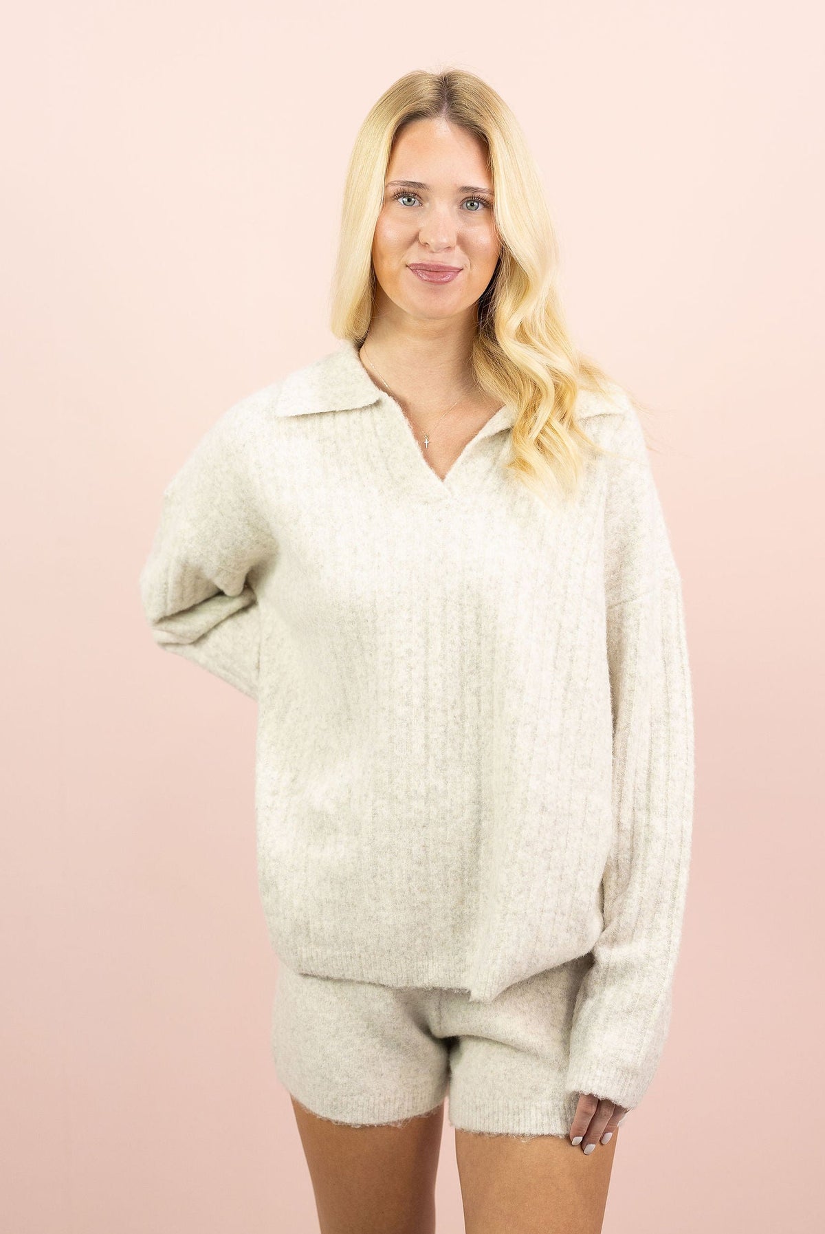 Collared Sweater & Shorts Set of 2