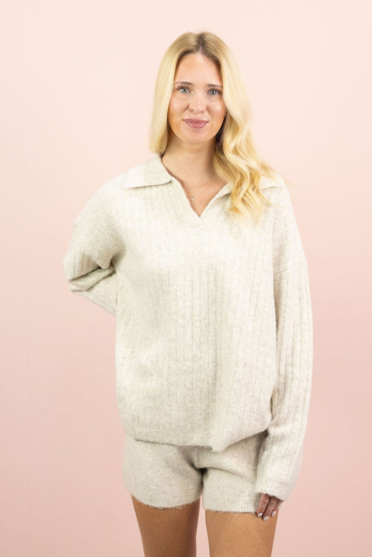 Collared Sweater & Shorts Set of 2