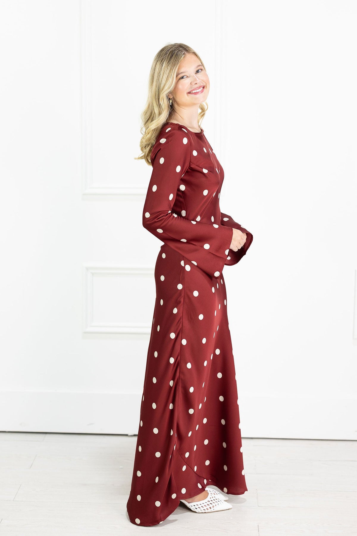 Georgie Polka Dot Satin Maxi Dress