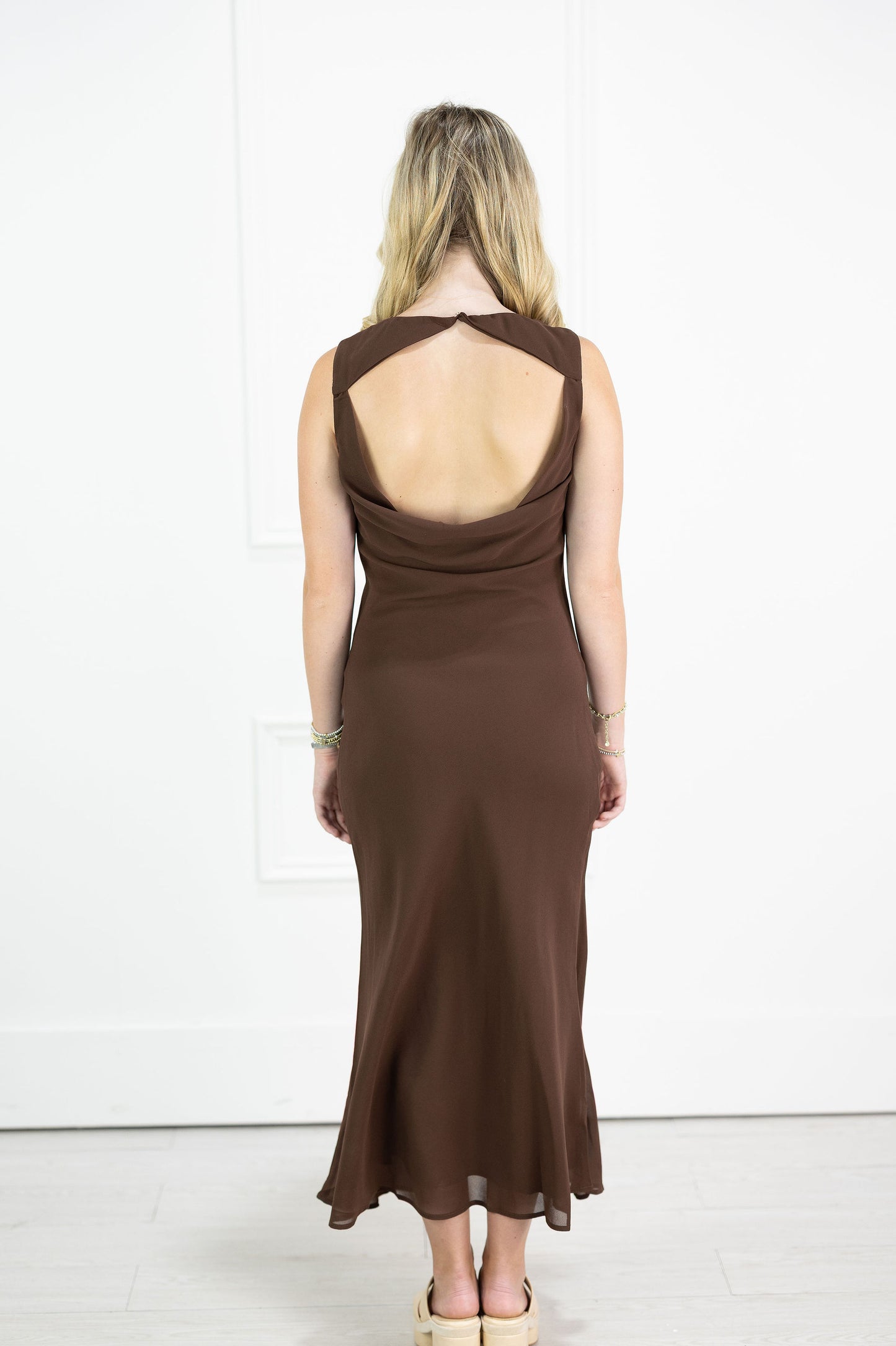 Cowl Back Midi Dress Brown