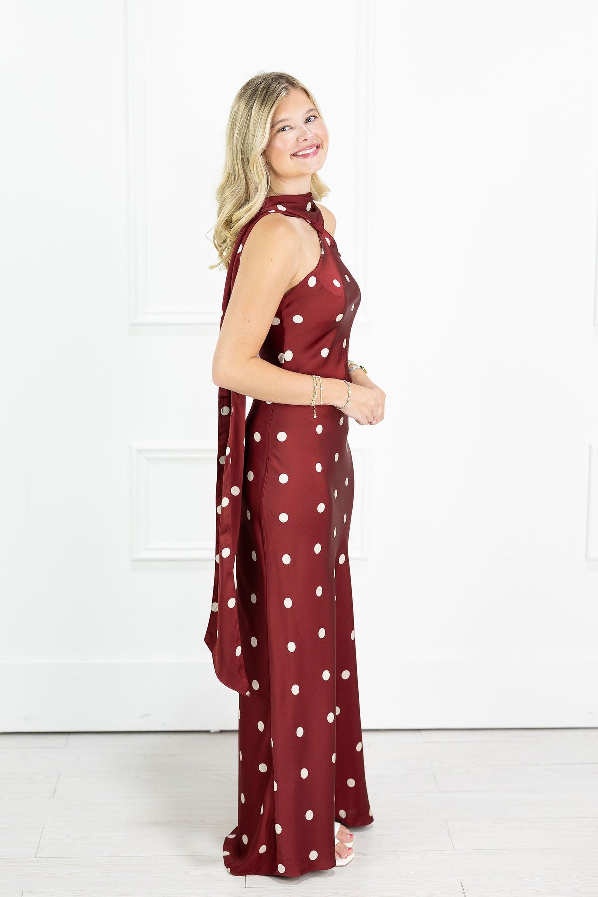 Magdalena Polka Dot Maxi Dress w/ Scarf