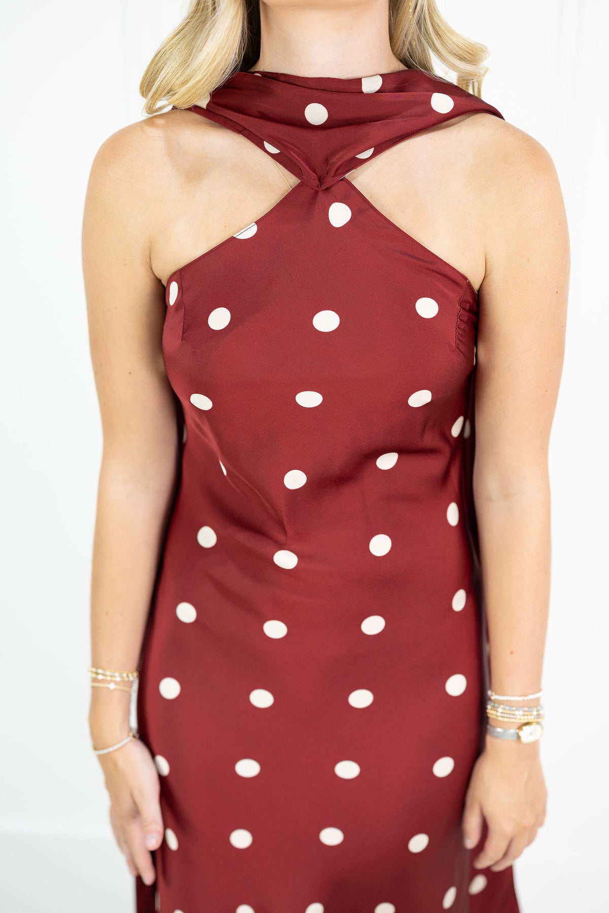 Magdalena Polka Dot Maxi Dress w/ Scarf