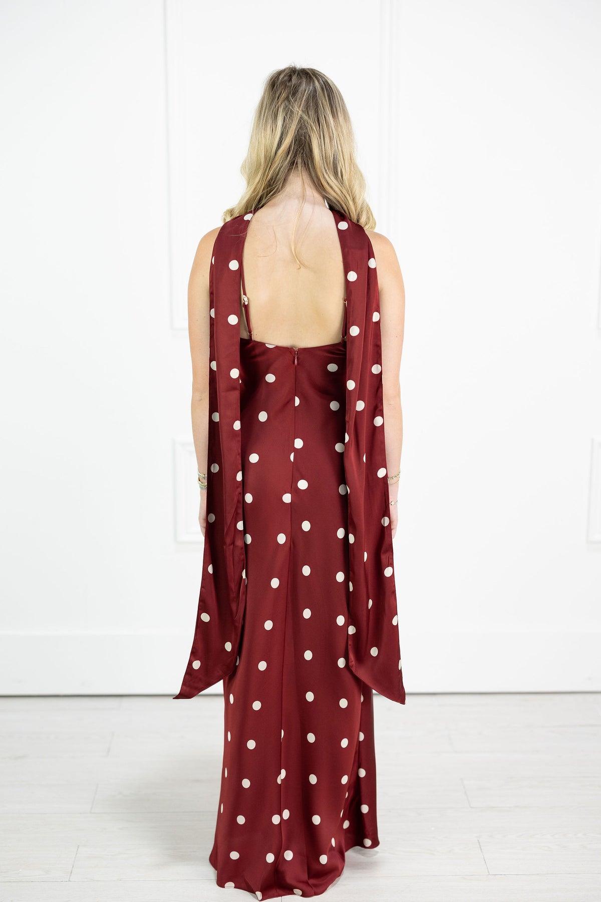 Magdalena Polka Dot Maxi Dress w/ Scarf