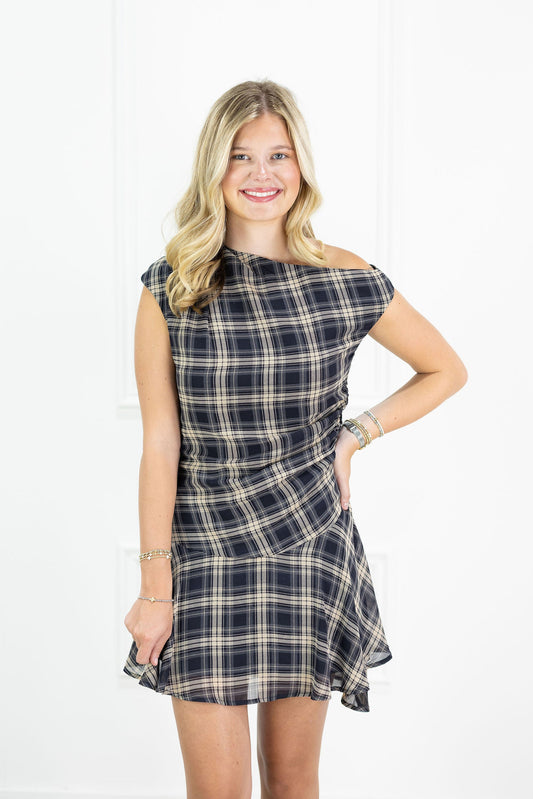 Plaid Ruffle Off Shoulder Dress