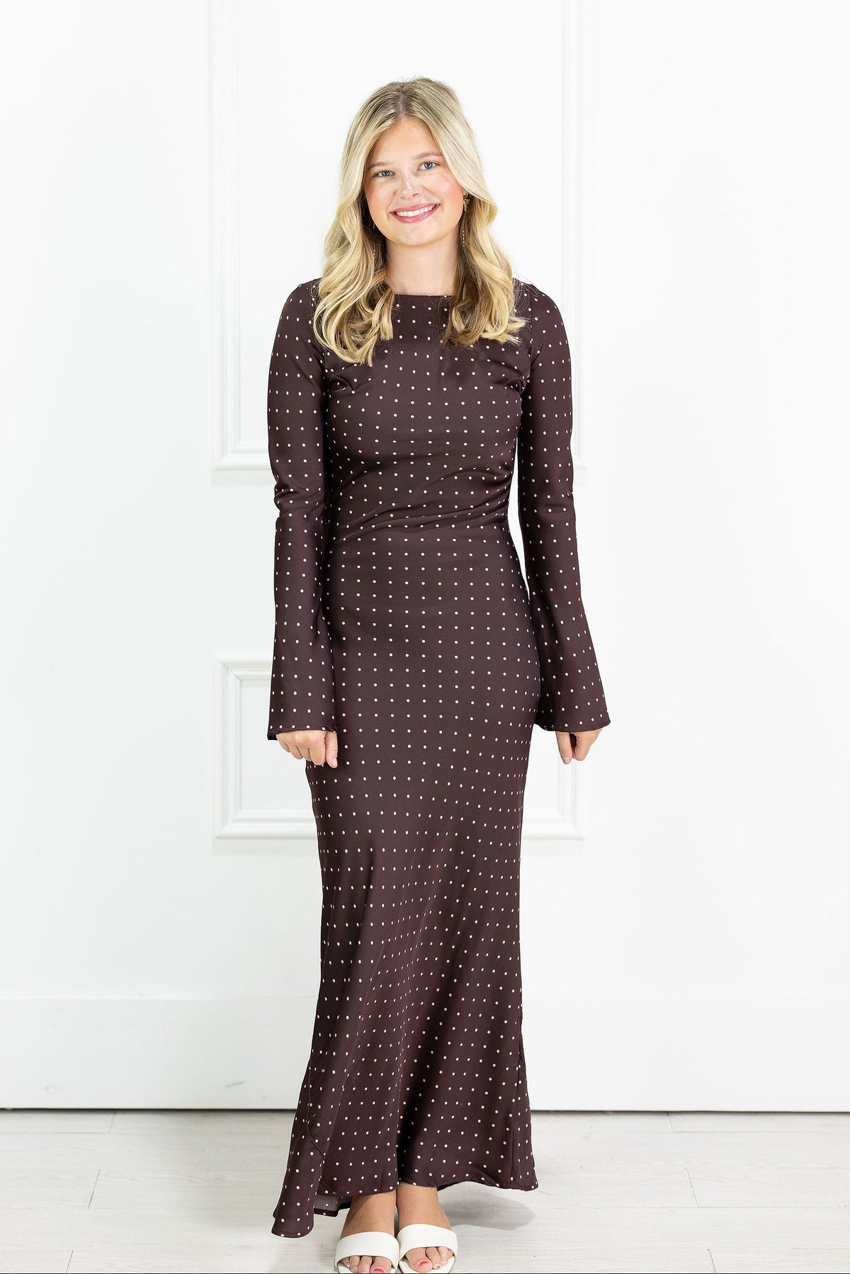Georgie Mini Polka Dot Satin Maxi Dress