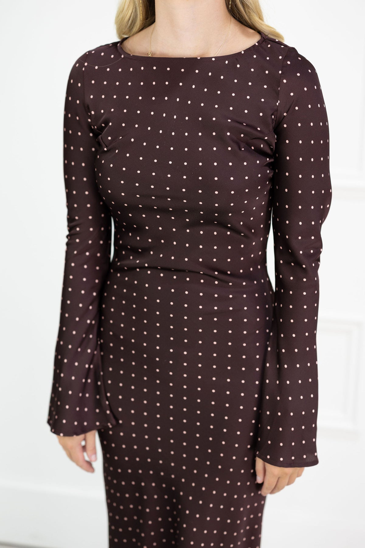 Georgie Mini Polka Dot Satin Maxi Dress