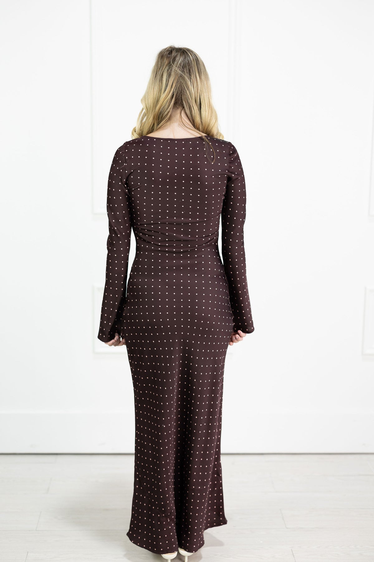 Georgie Mini Polka Dot Satin Maxi Dress