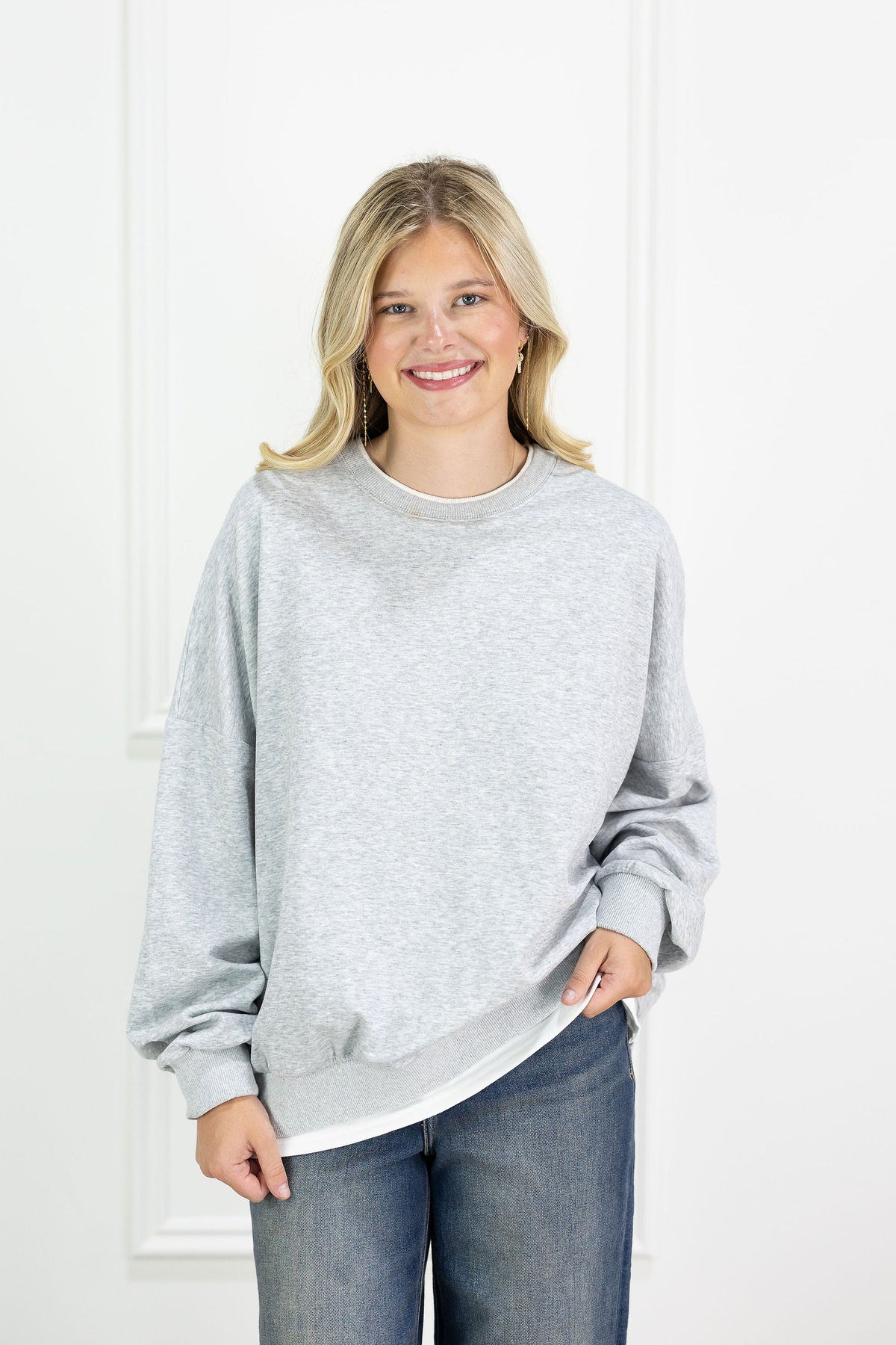 Heather Grey Layered Crewneck
