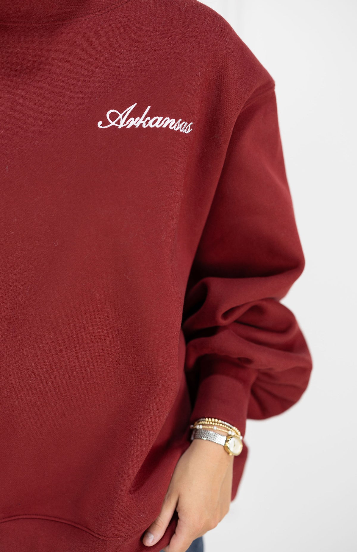 Arkansas Cursive Embroidered Mock Neck