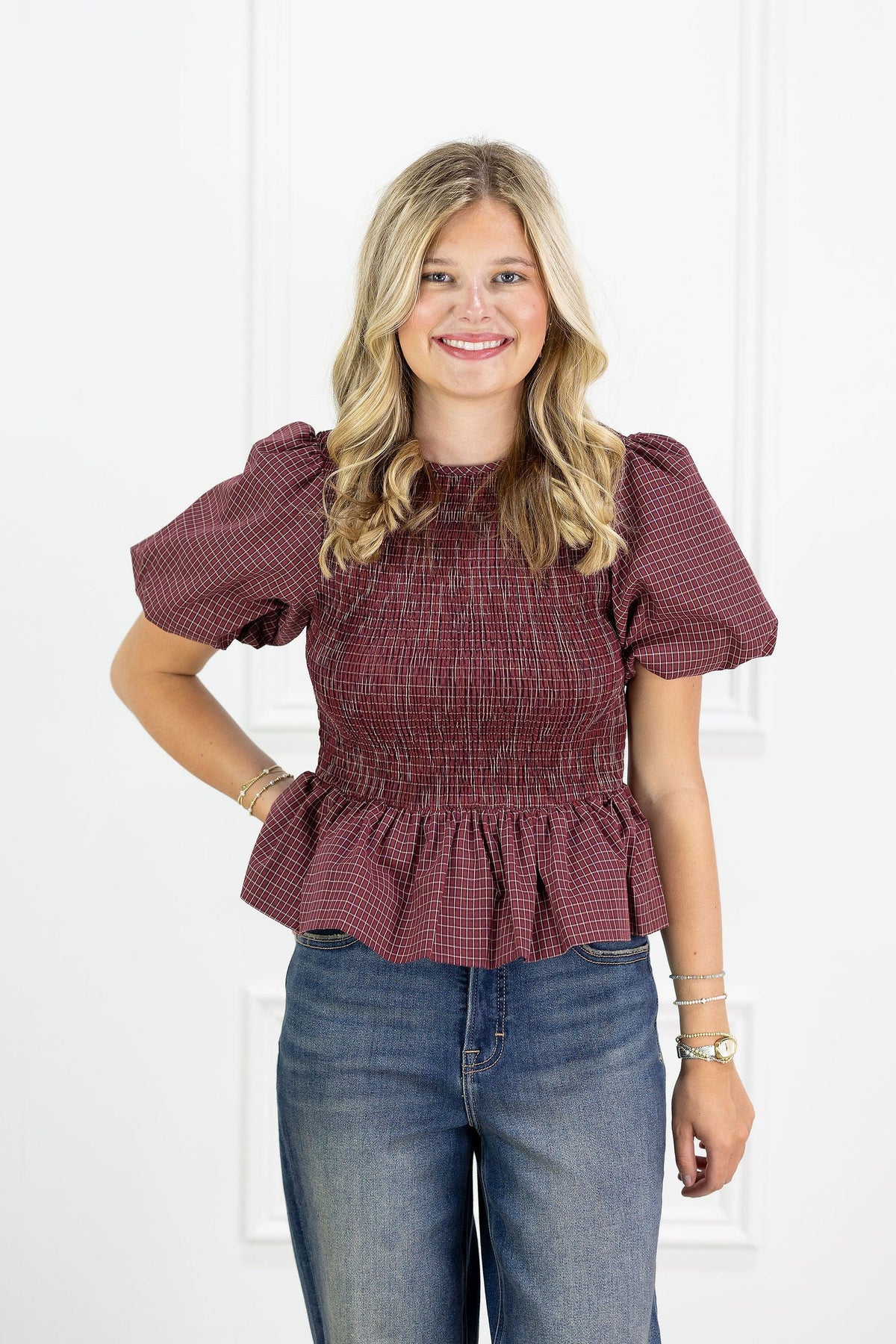 Maggie Plaid Babydoll Blouse