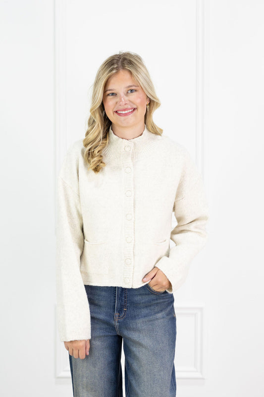 Mock Neck Button Up Cardigan