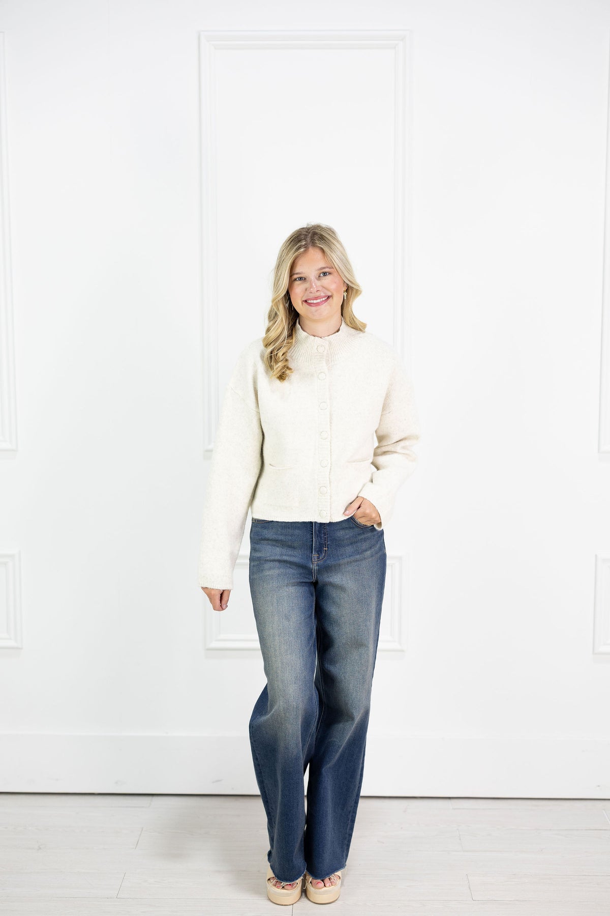 Mock Neck Button Up Cardigan
