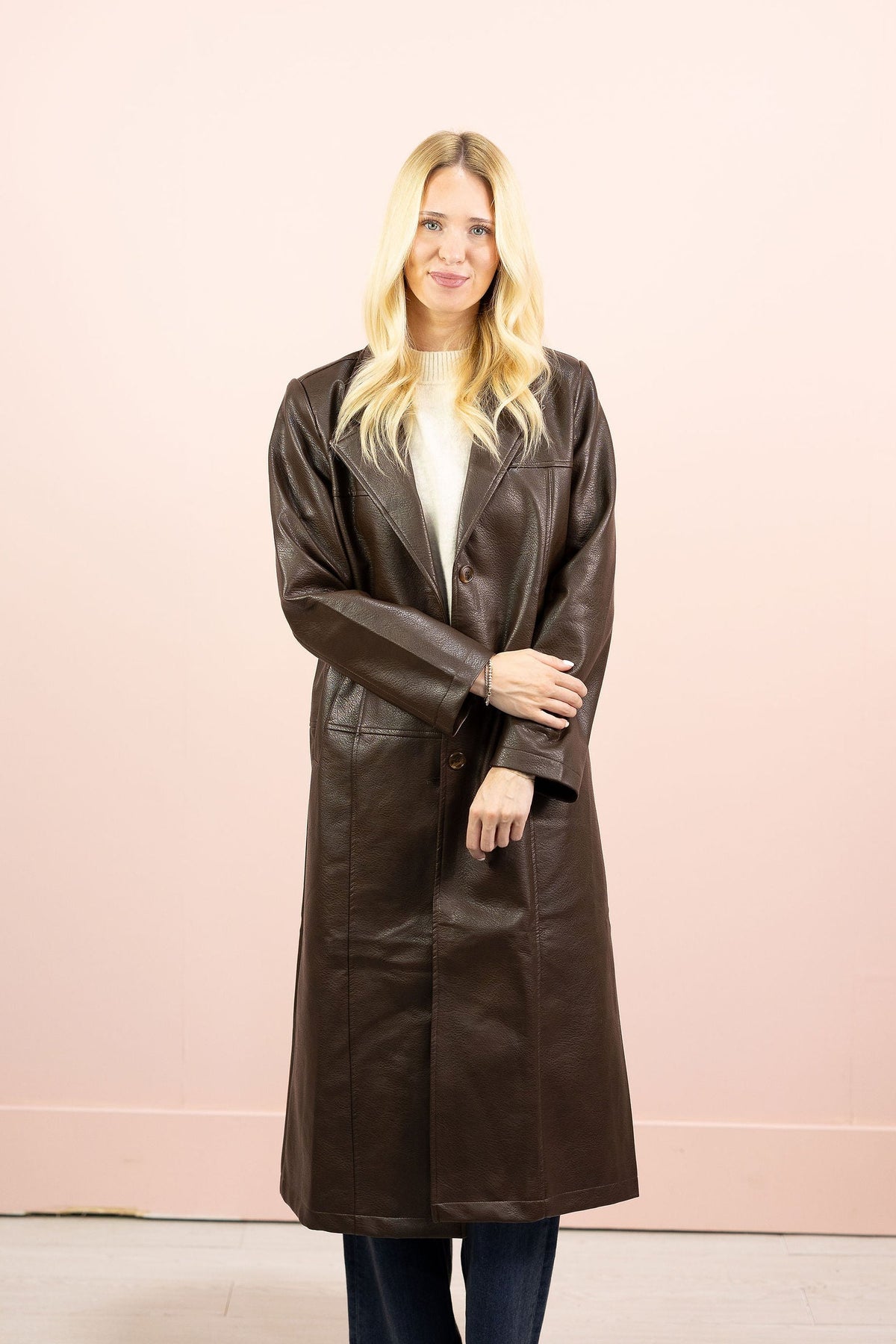 Long Pleather Trench Coat