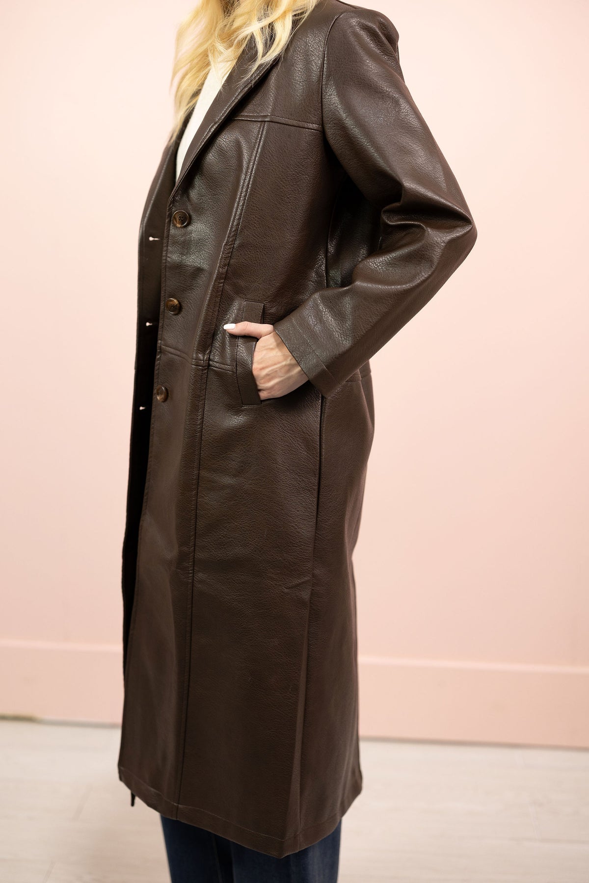 Long Pleather Trench Coat