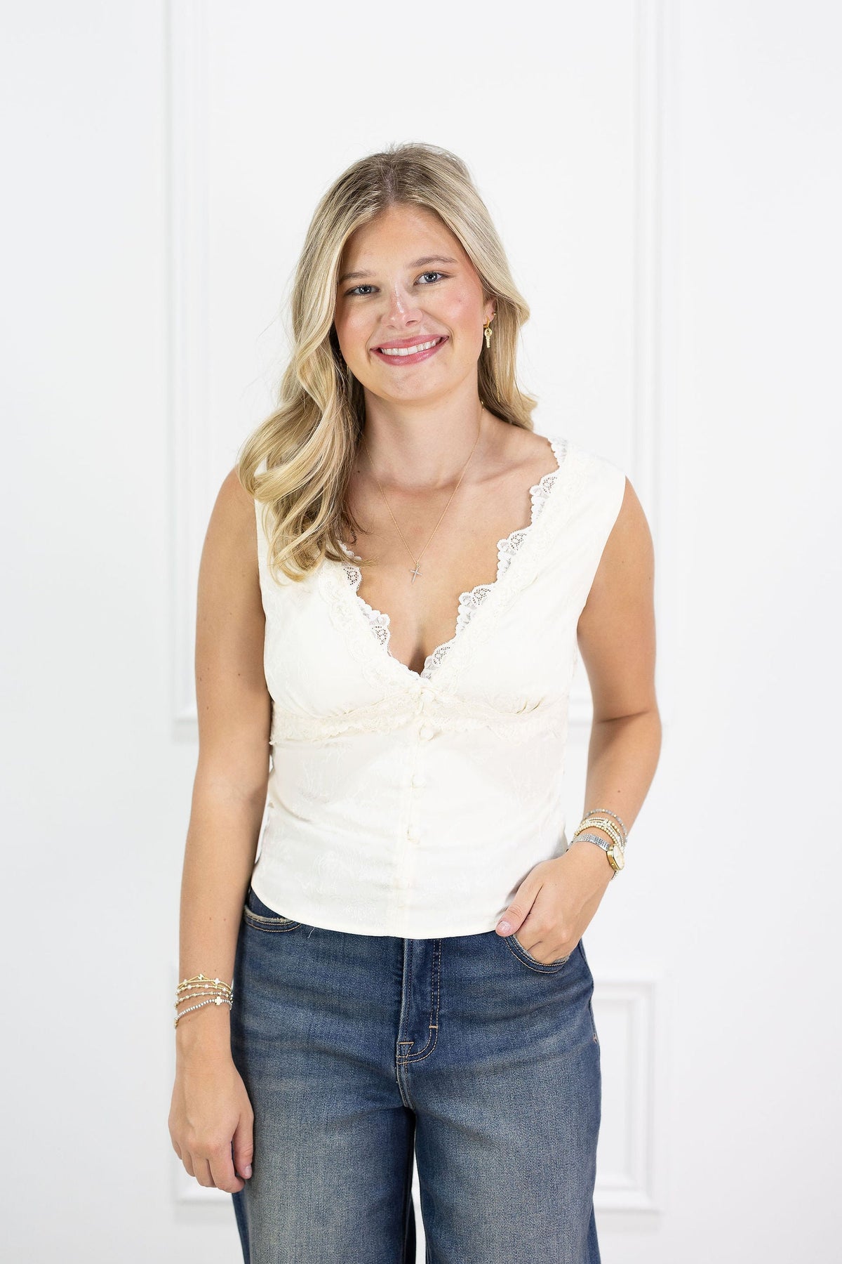 Mara Lace Trim V-neck Top