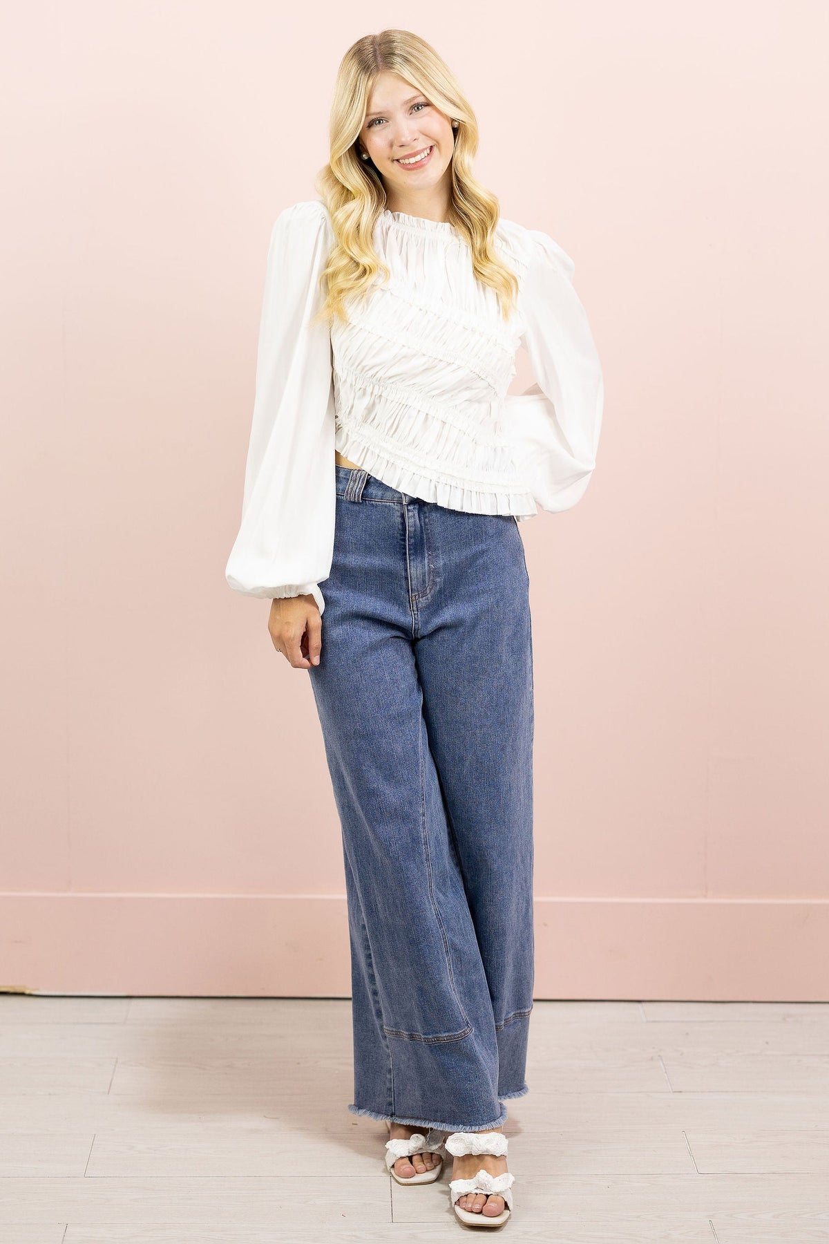 Asymmetrical Ruched Blouse White