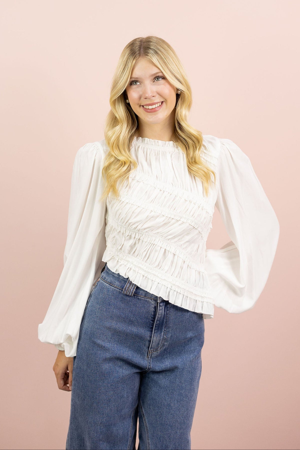 Asymmetrical Ruched Blouse White