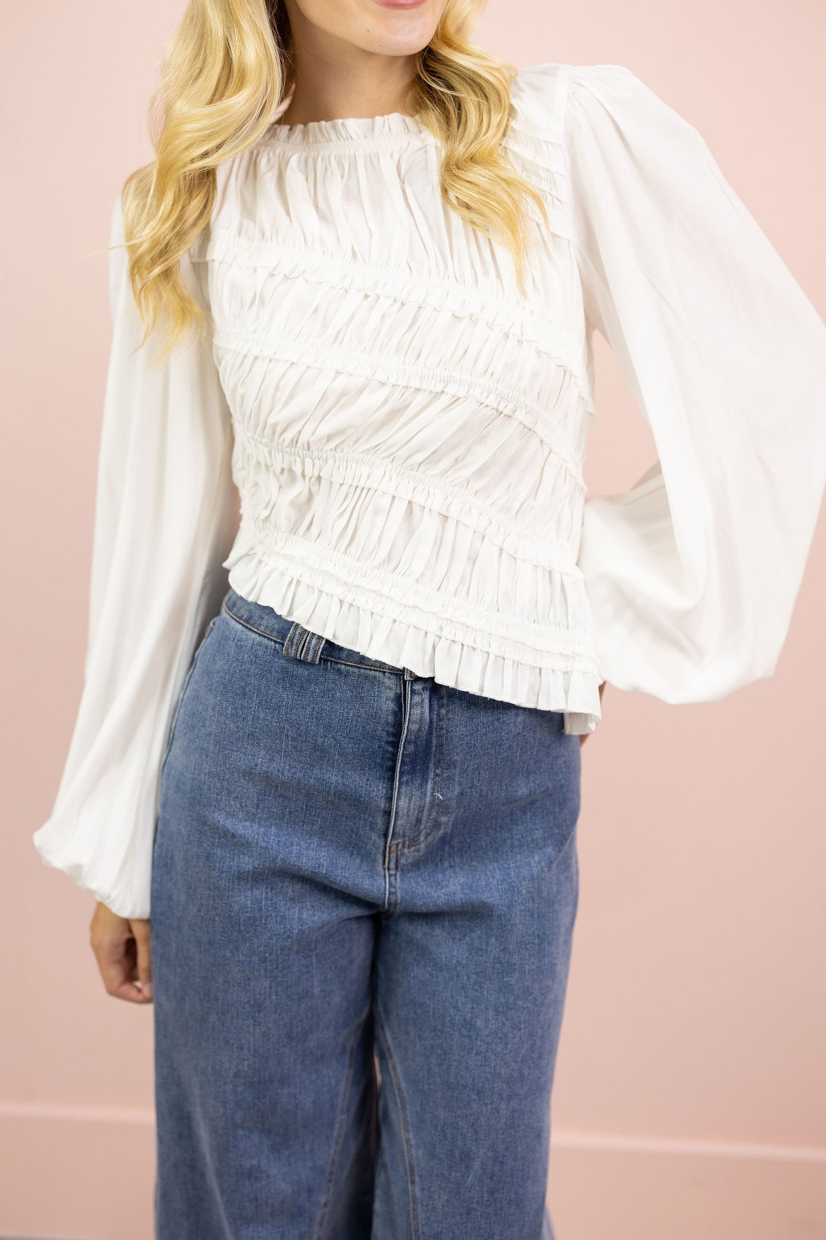 Asymmetrical Ruched Blouse White
